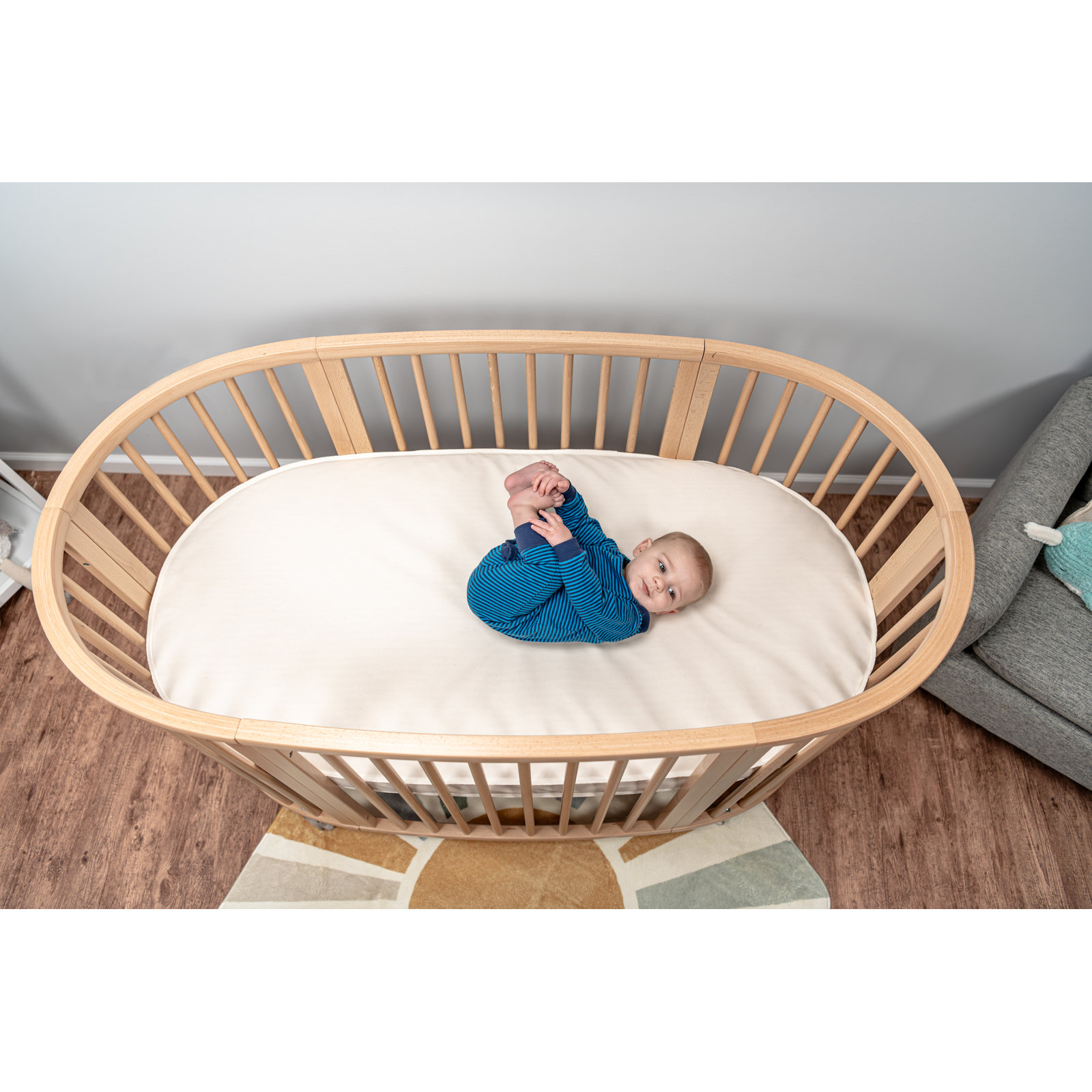 Organic Breathable Oval Crib Mattress, 27.5" H x 53.7" W x 3" D