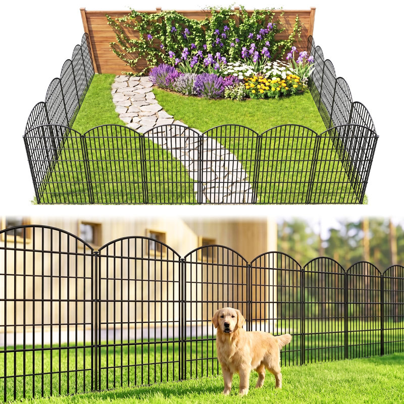 Clôture de jardin arquée 40 po x l 28 po pour plus d'intimité, 5 panneaux, 11,5 pi de longueur totale, clôture pour chien en métal antirouille pour les cours, les patios et les parterres de fleurs
