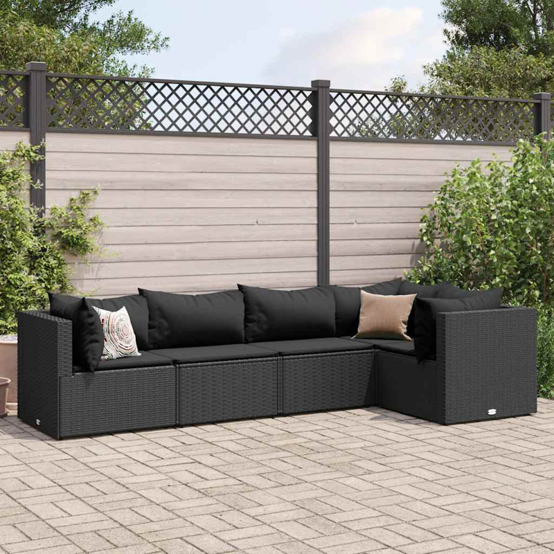 Ensemble de patio avec coussins en rotin Latitude Run®, Noir, noir, noir, noir, Noir, noir, noir, noir, 5