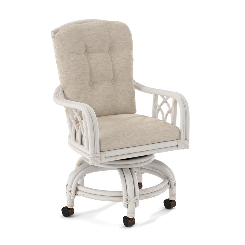 Edgewater Castered Arm Chair, Blue Buffalo Check; 0120-61, Antique Frost White