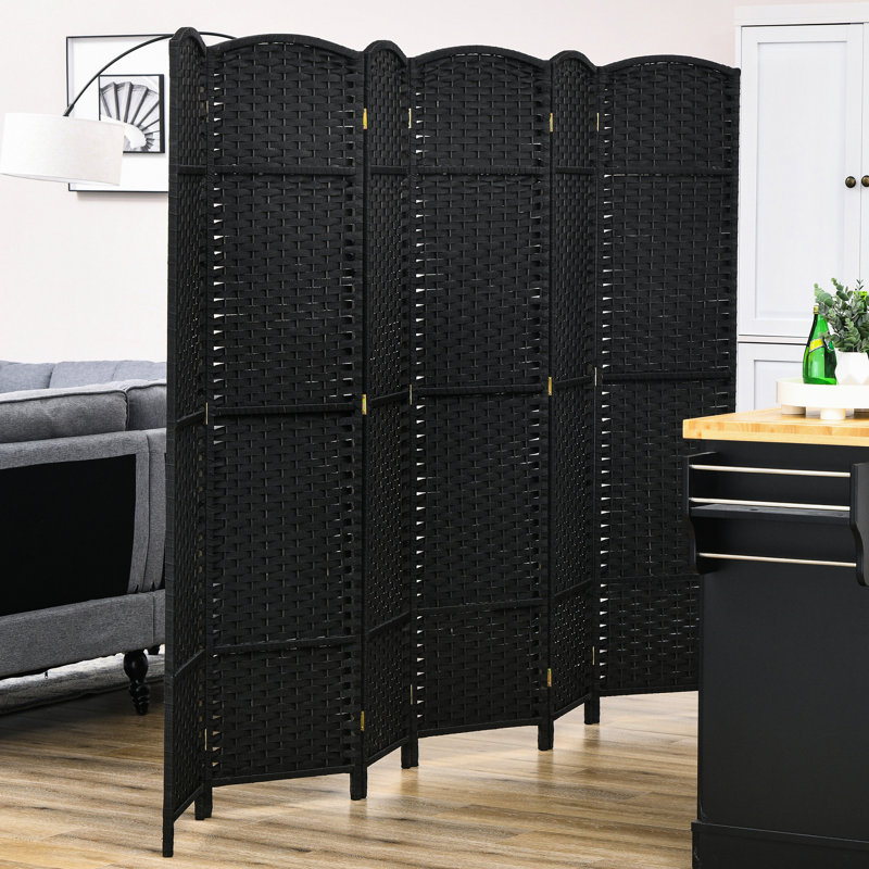 Cloison de séparation pliante à 6 panneaux de 1,70 m de haut. Noire, idéale pour une chambre ou un bureau. Cloison autoportante avec fermeture magnétique tissée à la main et partie supérieure arquée. Convient également pour une chambre ou un bureau. Effet de mur.