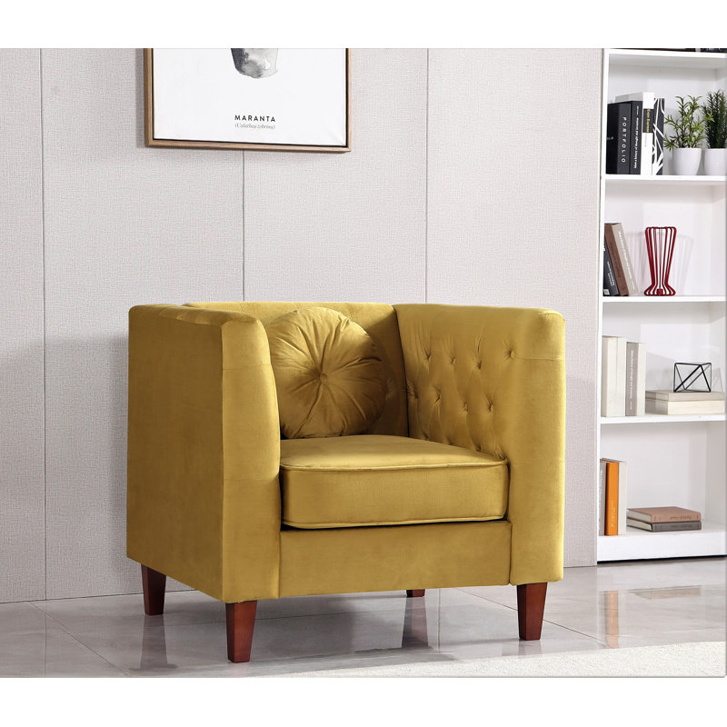 Fauteuil en velours l 35 po Druci, Velours jaune-vert