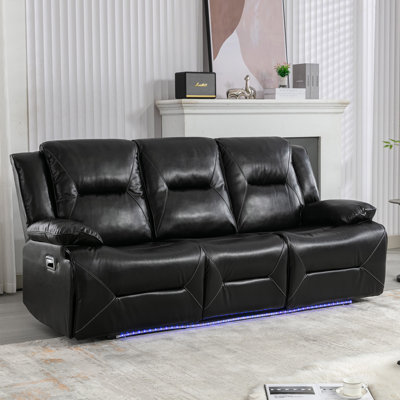 3 Seater Home Theater Recliner Manual Recliner Chair With A LED Light Strip Two Built-In Cup Holders For Living Room,Bedroom by Brayden Studio