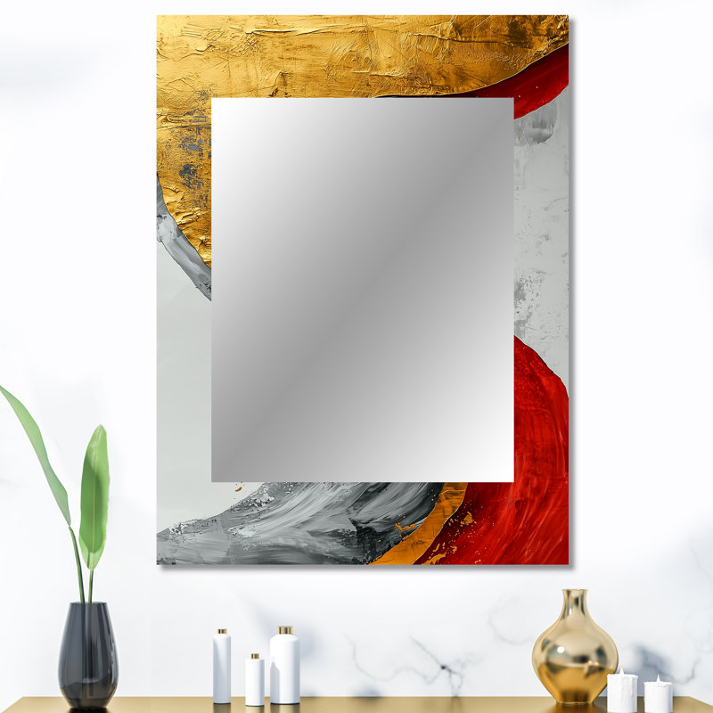 Fractal Volcano and Stone Energy II - grand miroir fractal, décor de miroir mural rouge unique, impression d'art en métal
