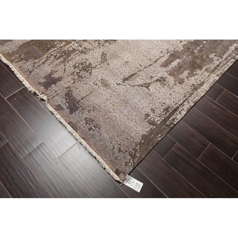 Tapis gris noué à la main de conception unique 8 pi x 10 pi