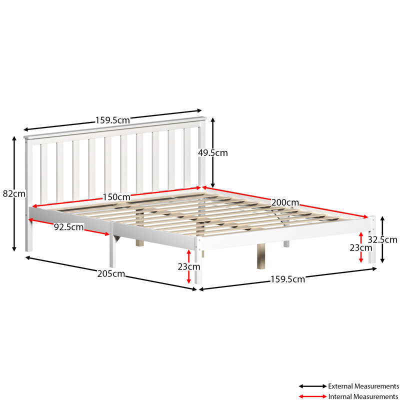 Frederique Solid Wood Bed, Kingsize (5'), White