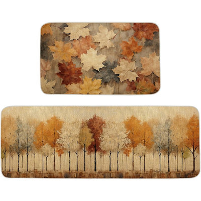 Ensemble de tapis de cuisine Fall Leaves - 2 tapis de sol lavables pour cuisine et entrée