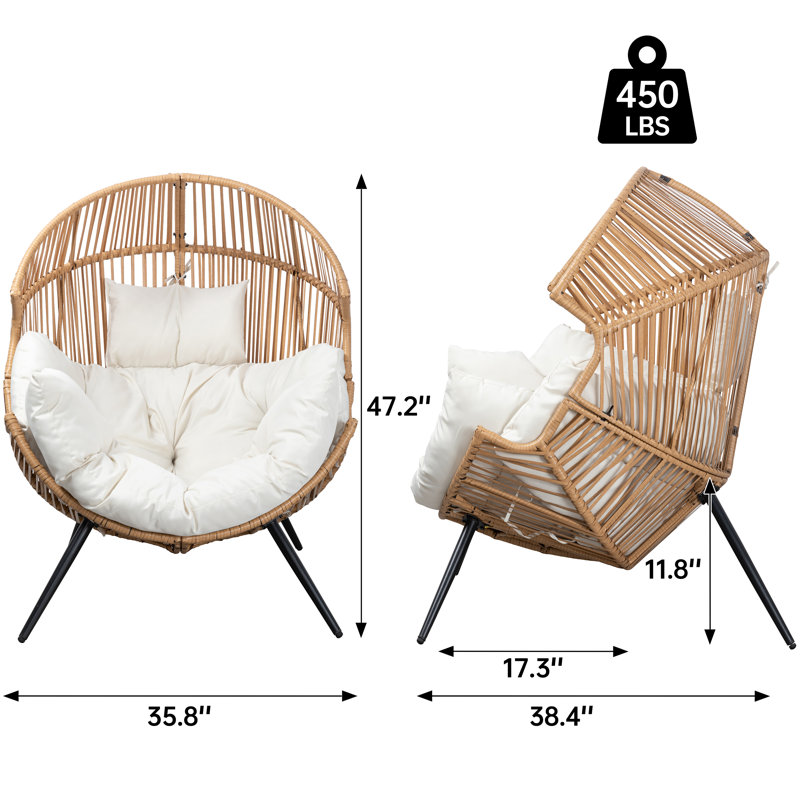 Fauteuil œuf en osier pour patio avec coussin, Beige/Yellow