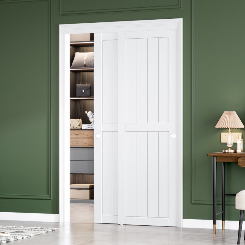 Portes de placard coulissantes blanches 80 "avec trousse de quincaillerie d'installation, 48" x 80"