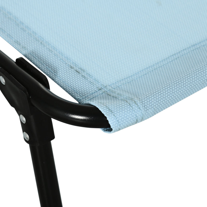 Yard Lounge Chair - Foldable With 4 Recline, Pillow, Mesh & Bungee Seat, Blue Camping Sun Reclining Back, Breathable Mesh, Blue, Compact For Travel