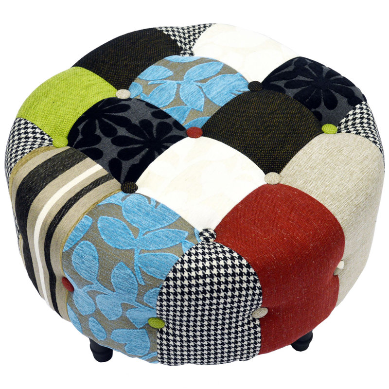 55cm Wide Tufted Round Floral Footstool Ottoman