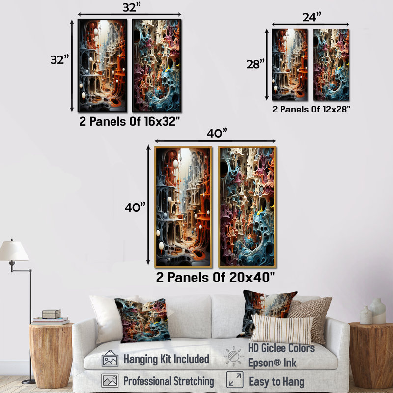 Surréalisme, couleurs chaotiques, ensemble d'art mural sur toile surréalisme, Cadre flottant noir, H 28 po x l 25 po