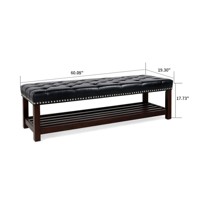 McFetridge Faux Leather Upholstered Storage Bench, Black/Dark Brown