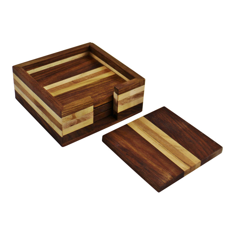 Wood Square 4 Piece Coaster Set