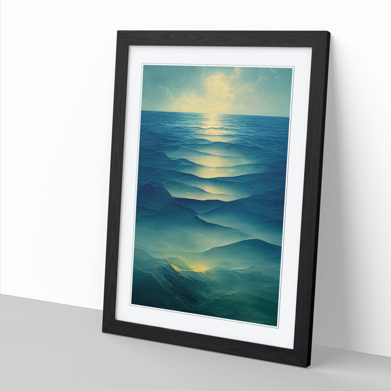 Seascape Polygon - Single Picture Frame Painting, 46cm H x 34cm W x 2cm D, Oak