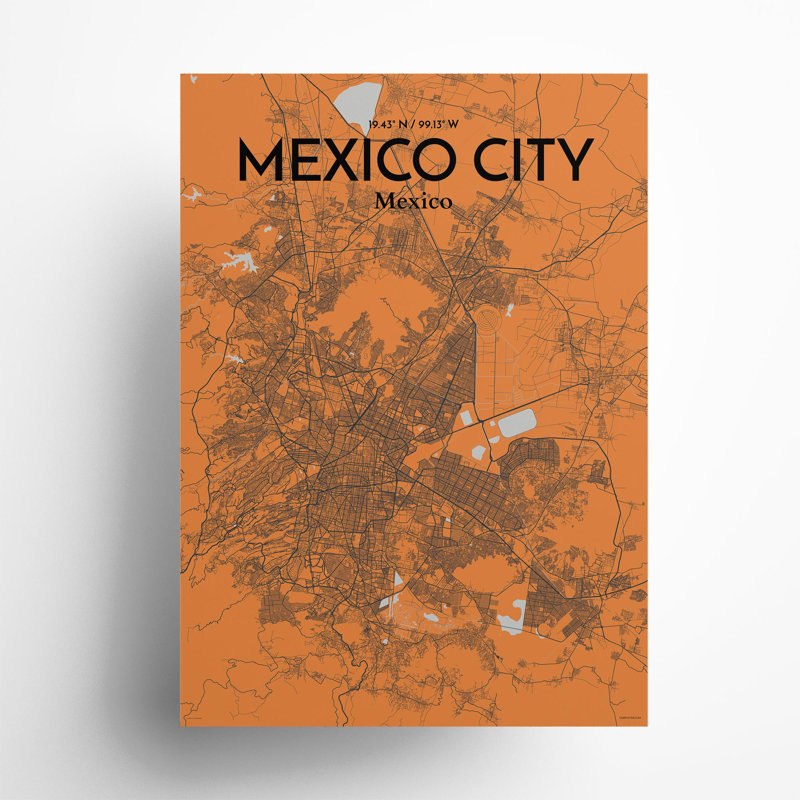 Mexico City Map in Orange 1 Piece Wall Art, 27.6cm H x 19.7cm W x 0.05cm D