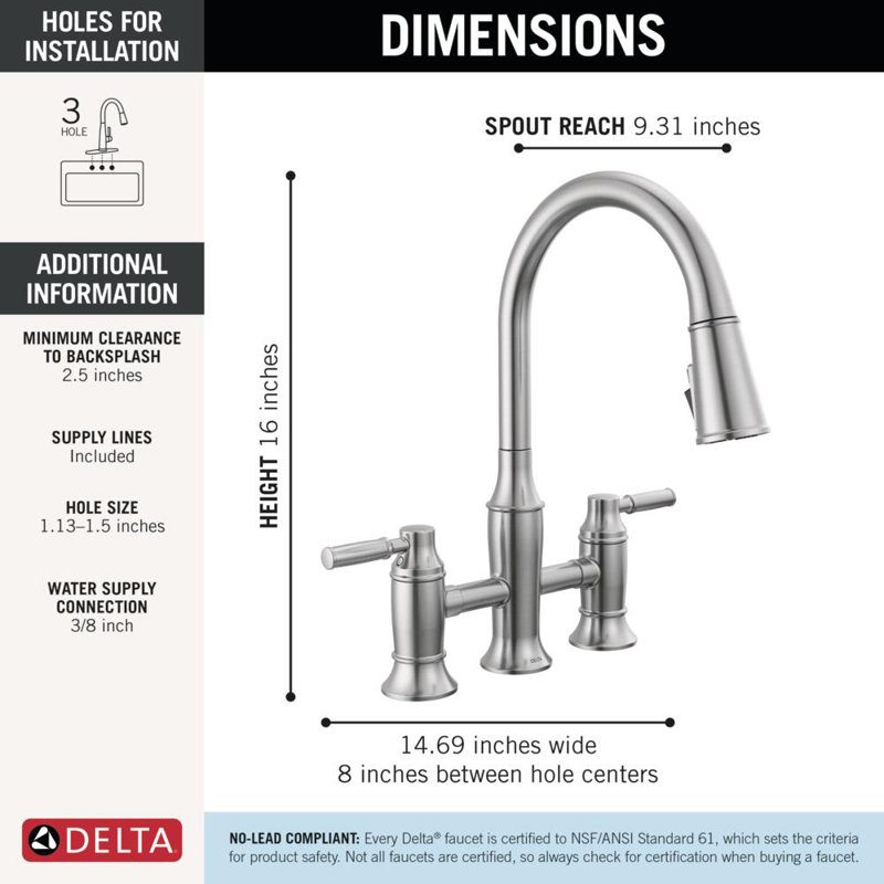 Renaldi Pull-Down ProClean Bridge Kitchen Sink Faucet, Two Handle Kitchen Faucet, Lumicoat  Arctic Stainless