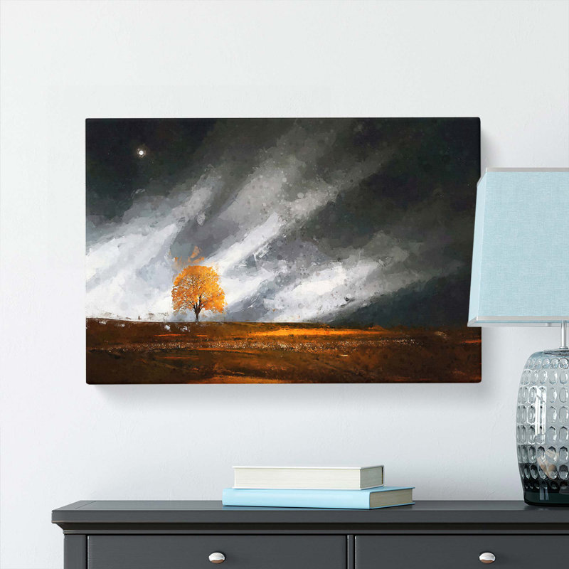 Lone Tree At Dusk In Abstract - Wrapped Canvas Painting, 50cm H x 76cm W x 3cm D