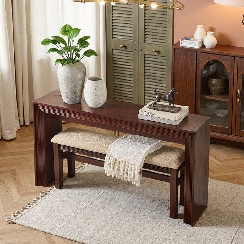 Ensemble de table de bar à hauteur de comptoir cannelée 2 pièces pour 2, table de salle à manger en bois massif avec tabouret rembourré