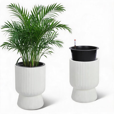 14.2" Tall Planters Set of 2 Self Watering Pots for Indoor Plants Flower Pots with Built-in Drainage and a Water Level Monitor