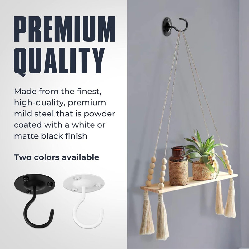White Metal Rust Resistant Ceiling Hooks Set of 4