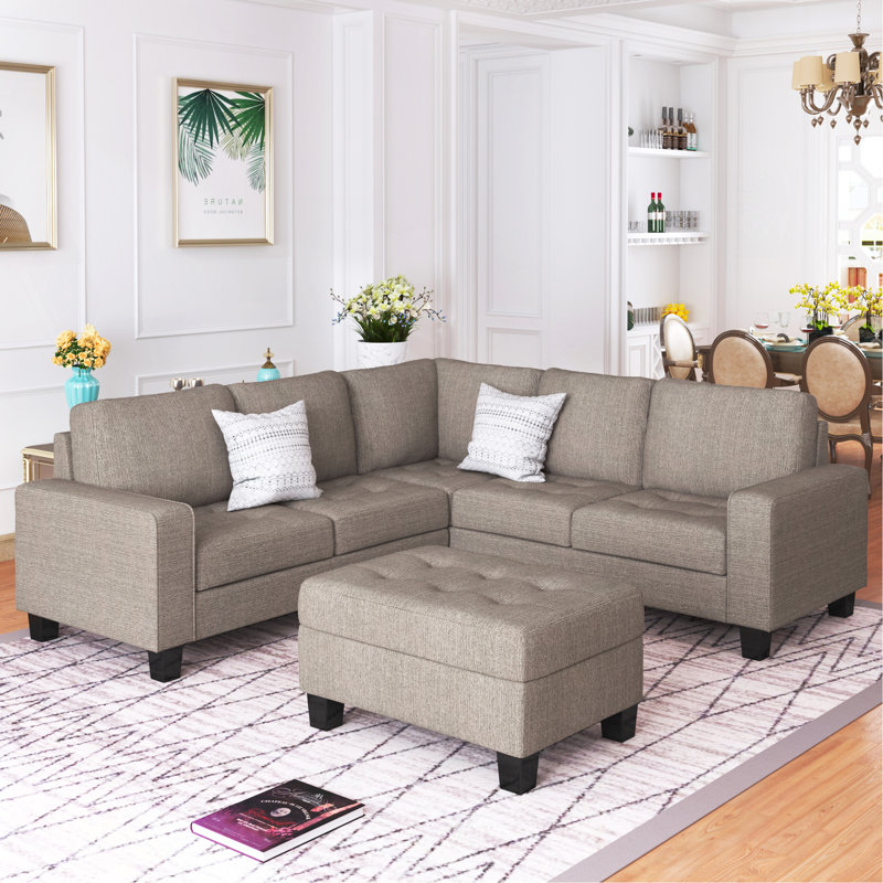 Sectional Corner Sofa L-Shape Couch Space Saving With Storage Ottoman & Cup Holders Design For Large Space Dorm Apartment