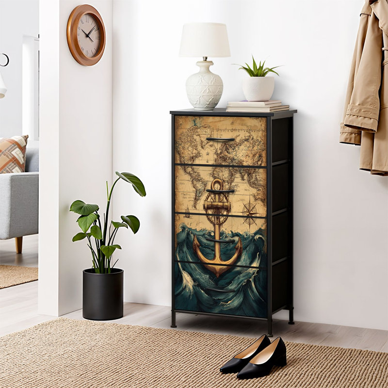 4 Drawer Dresser for Bedroom, Narrow Chest of Drawers, Wooden Top and Study Iron Frame 18"x37.5"-(WxH)