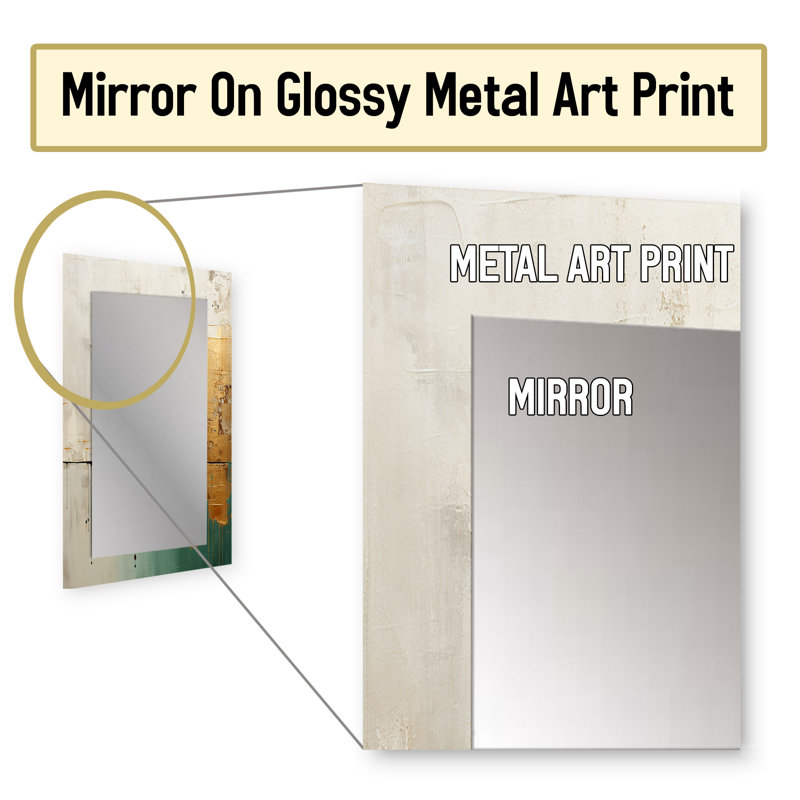 Minimalism Gold And Teal Horizon II - Abstract Painting Decorative Mirror, Modern Wall Mirror, Printed Metal Art, 32" x 24"