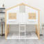 Lit superposé House avec toit, fenêtre, boîte de fenêtre, porte, avec barrières de sécurité et échelle-1439486591