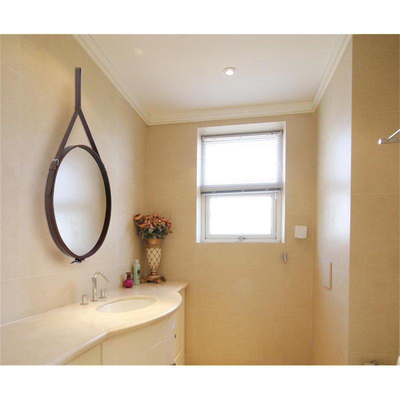 Zilda Leather Frame Round Wall Mirror, Brown