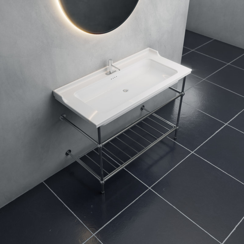 Fireclay Rectangular Console Bathroom Sink with Overflow, Single, Matte Black