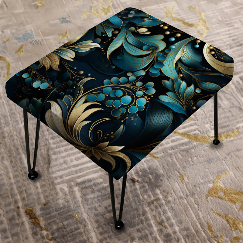 Repose-pieds fleuri bleu profond et blanc