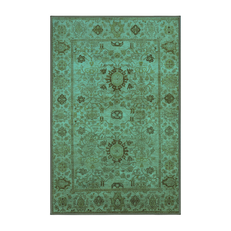 Tapis oriental en laine / polyester tissé à la machine en turquoise / brun, Rectangle 2 pi x 4 pi
