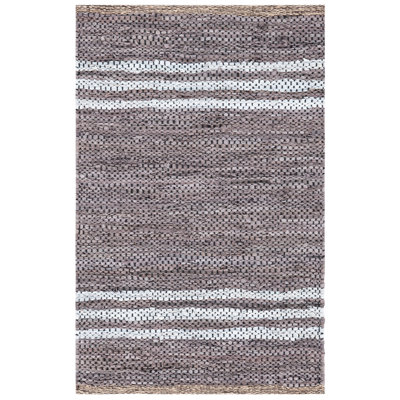 Riehle Hand Woven Leather/Cotton/Jute Rug in White/Gray