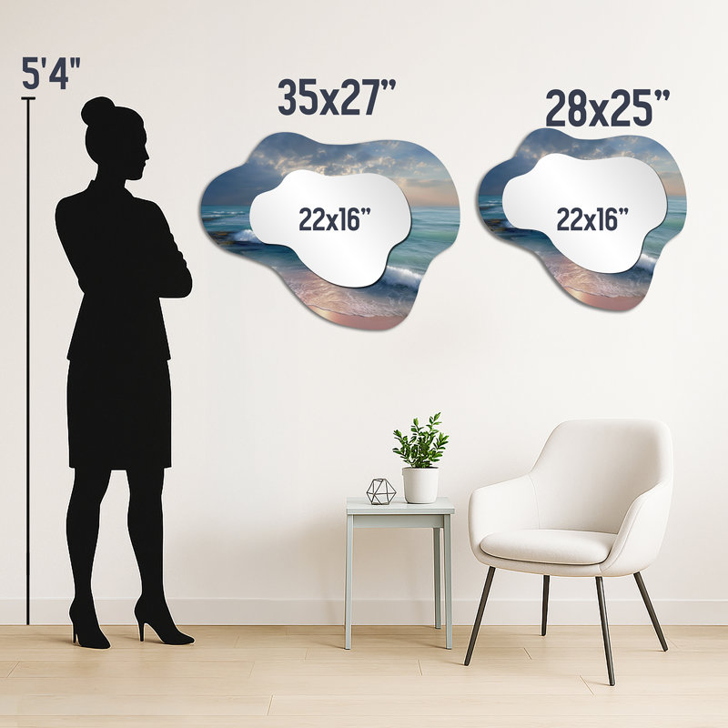 Miroir mural Boho - blanc et rose, coucher de soleil, 25 po x 28 po