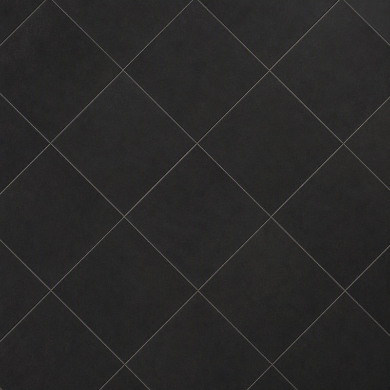 Casablanca 8" x 8" Encaustic-Look Matte Porcelain Floor & Wall Tile - Checkerboard Smooth Texture, Solid Black, No Pattern