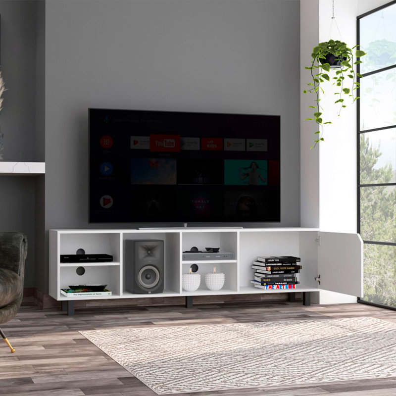 Meuble télé Native pour téléviseur 70 po, quatre tablettes ouvertes, cinq pieds