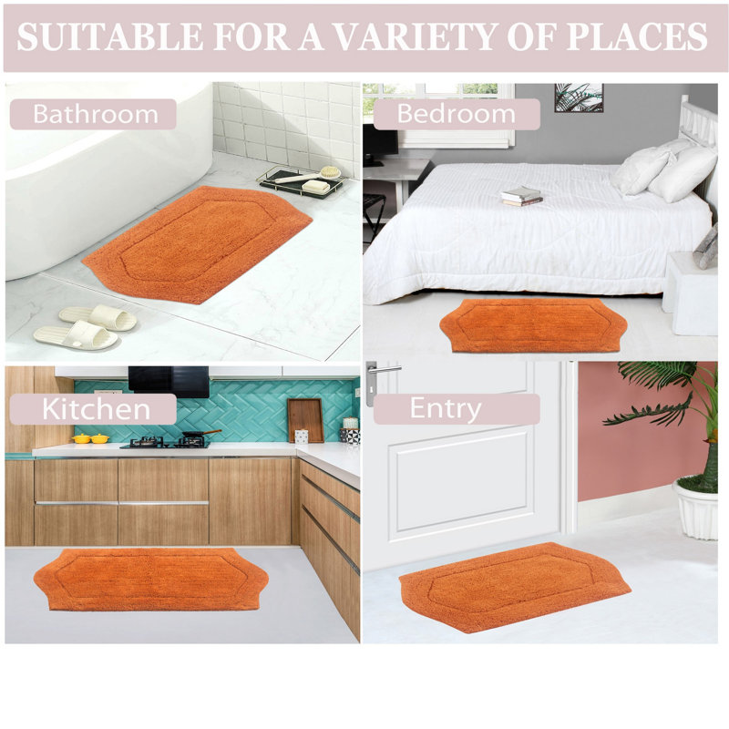 Morissette 100% Cotton Bath Rug, Non-Slip, Quicky Dry, Machine Washable, Absorbent - 3 Piece Set, Terracotta