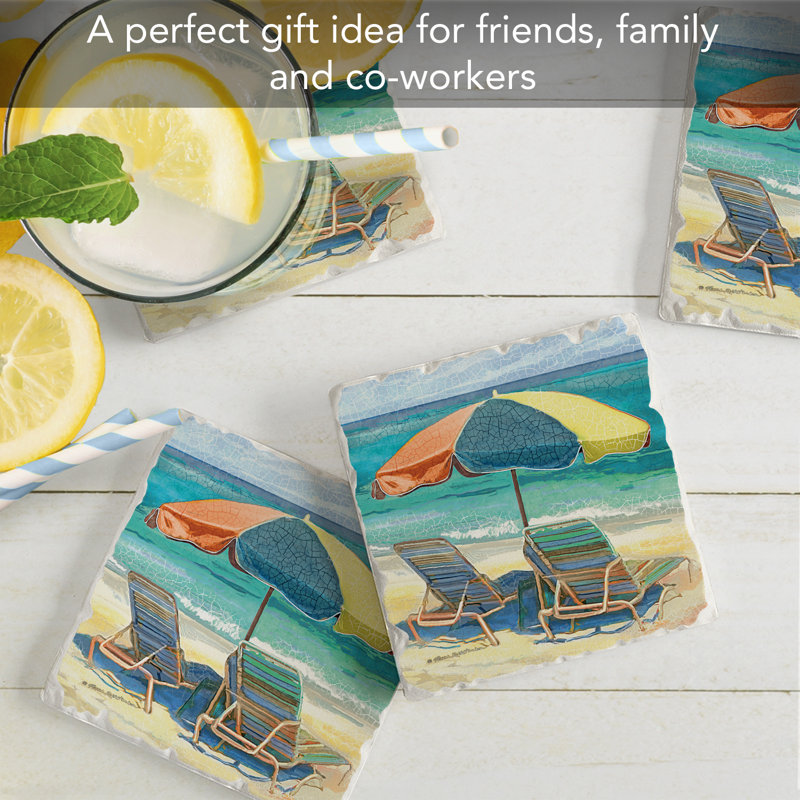 Square Ceramic Coaster Set with Cork Backing, 4-Piece