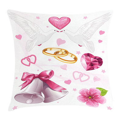 Wedding Rings Hearts Square Pillow Cover
