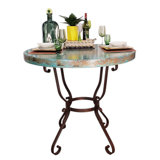 Timeless and Elegant Round Oxidized Copper and Wrought Iron Bar Table