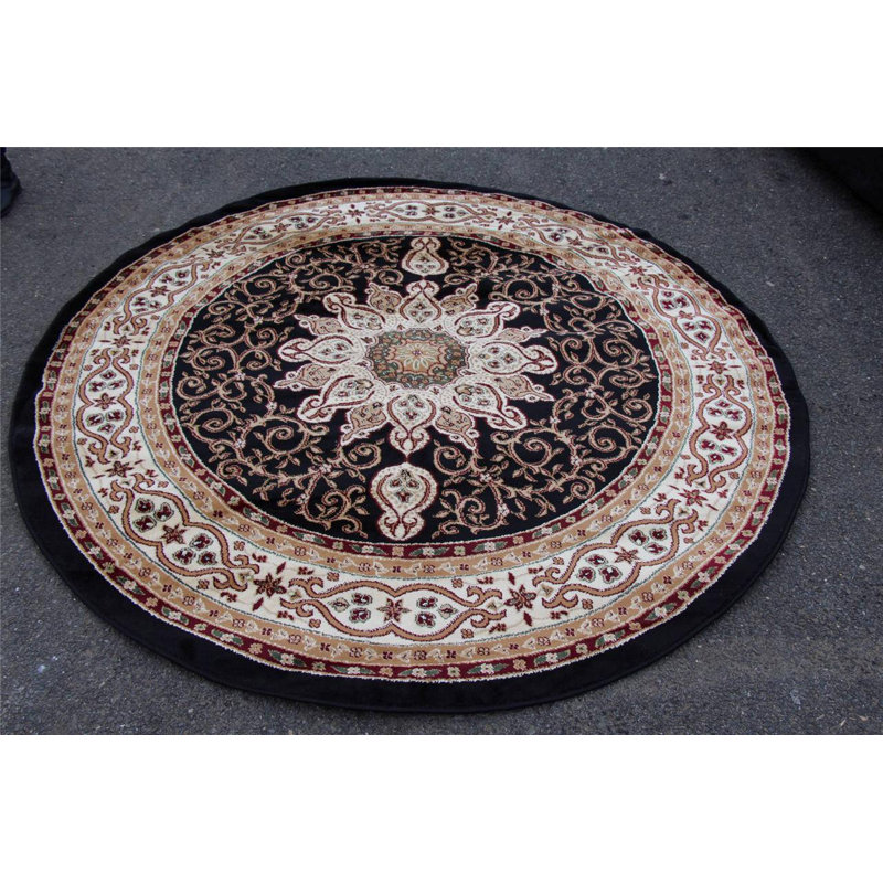 Tapis noir à motif floral, Rectangle 10 pi x 13 pi