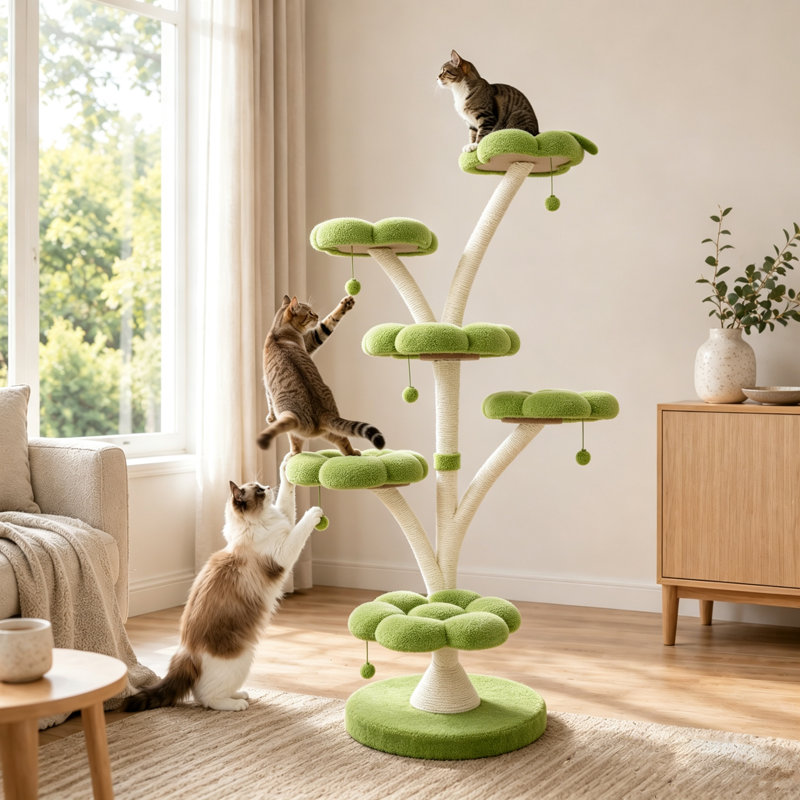Tour pour arbre à chat 71 po avec plateforme multi-niveaux et poteaux à griffer 71 po - vert, Vert