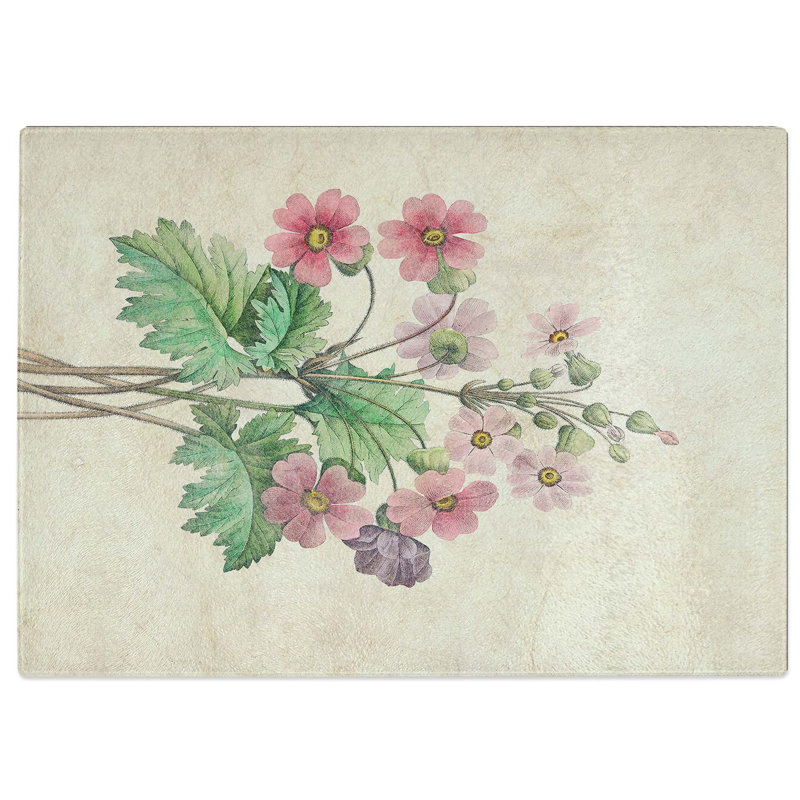 Tempered Glass Chinese Primrose Flowers Chopping Board, 39 cm W x 28.5 cm L