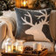 Coussin décoratif carré Lopa, broderie Renne des fêtes, velours gris 20 po