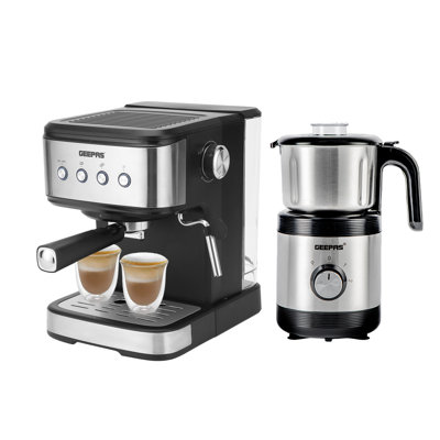 Geepas 1450W Espresso & Cappuccino Coffee Machine & 450W Coffee Grinder Combo Set - Milk Frother, Wet & Dry Coffee Grinder