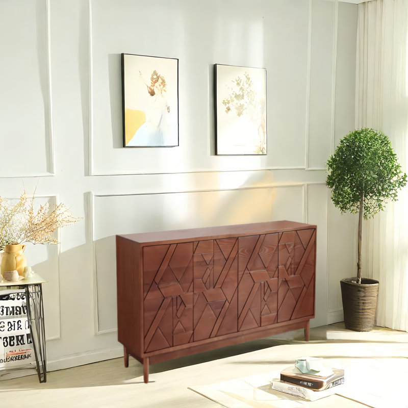 Retro Minimalist Solid Wood Sideboard, Brown