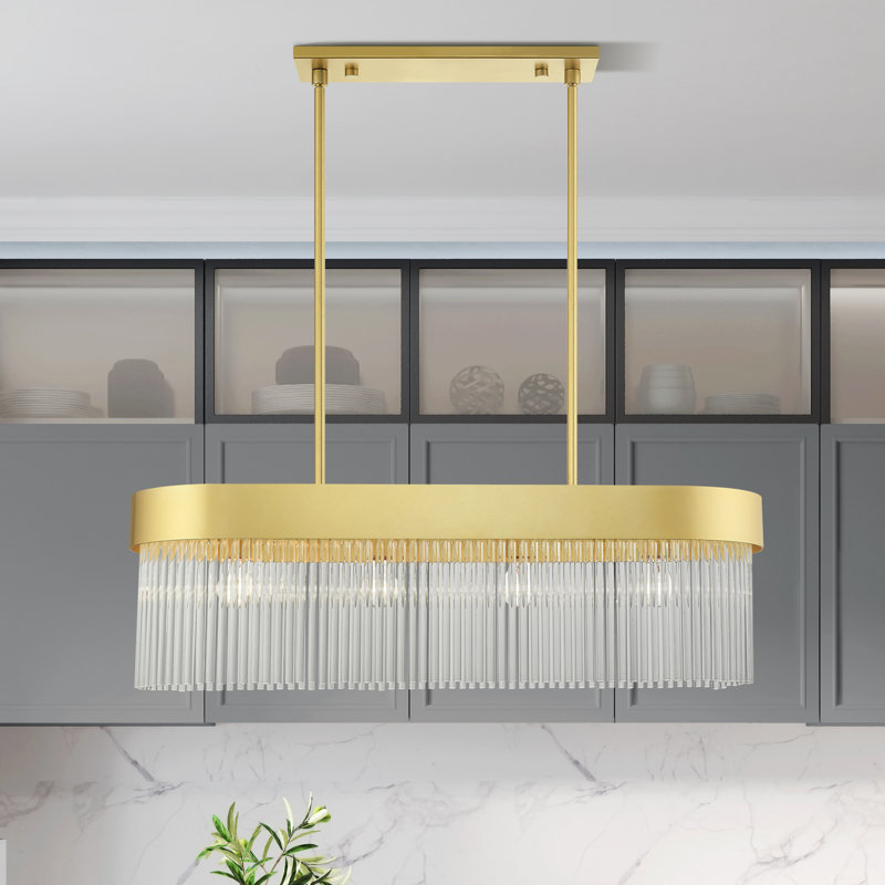 Luminaire suspendu pour îlot de cuisine à 4 lumières avec détails en cristal Bamey, Doré clair