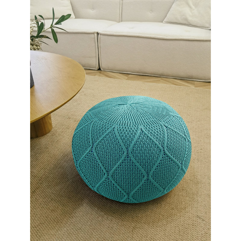 Almanda Upholstered Pouf, Blue Polypropylene/Olefin