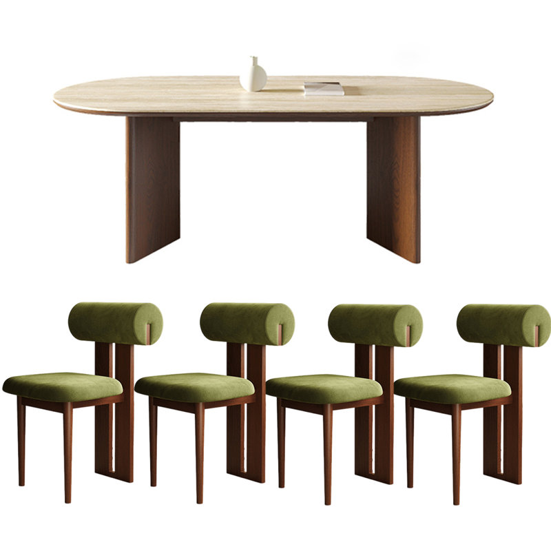 Retro Oval Dining Table with Rock Board, 29.5"H x 55.1"L x 31.5"W